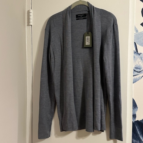 NWT - ALLSAINTS mode merino open cardigan - large - twilight blue - Picture 2 of 8